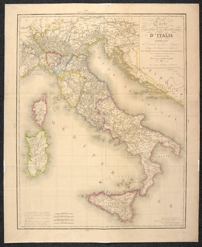 Political map indicating the divisions of the states of Italy by Italian School