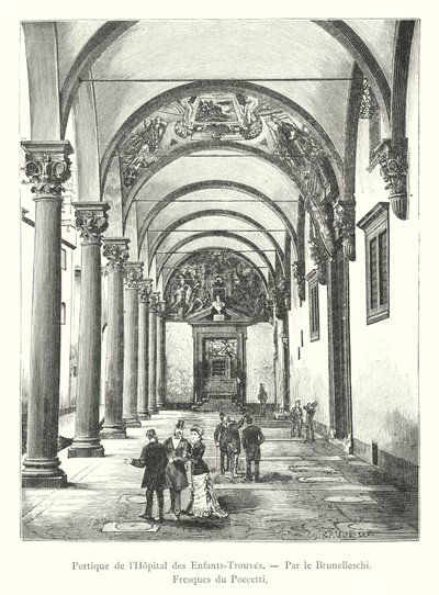 Portico of the Hospital of the Foundlings, by Brunelleschi, Frescoes by Poccetti by Italian School