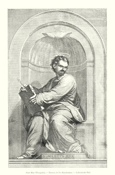Saint Mark the Evangelist, Panel by Fra Bartolommeo, Pitti Collection (engraving) by Italian School