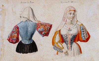 Sardinian Costumes from Bitti and Osini, Print ms. 257, Cominotti Collection by Italian School