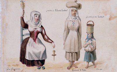 Sardinian costumes from Tissi, print ms. 257, Cominotti Collection by Italian School