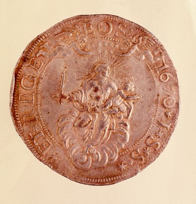 Silver Coin from Republic of Genoa with Representation of Virgin Mary with Jesus Child by Italian School