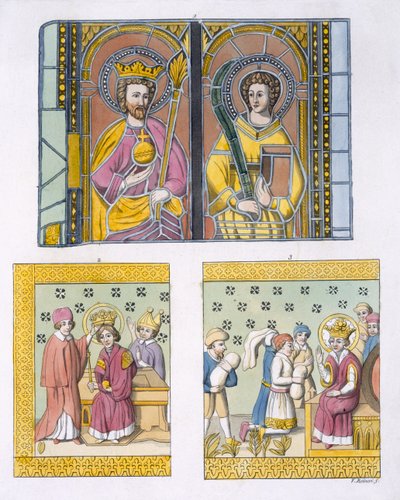 Stained Glass Decoration from Uppsala Old Church, plate 42 from Le Costume Ancien et Moderne by Jules Ferrario, published c.1820s-30s by Italian School