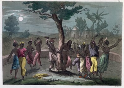 The Dance of the Mombo-Jombo, according to the travels of Mungo Park, from A History of Costume by J. Ferrario, published in Milan c.1820 by Italian School
