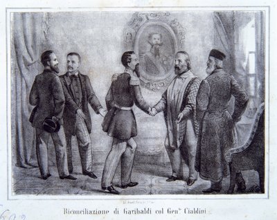 The Reconciliation of Garibaldi with General Cialdini, illustration from The History of Italy by Italian School