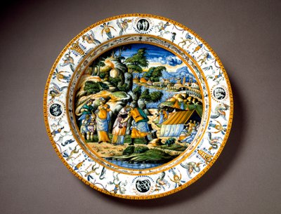 The meeting of Aaron and Moses. Ceramic plate produced in Urbino in the workshop Fontana, Italy. Circa 1550. National Museum of Bargello, Florence, Italy by Italian School