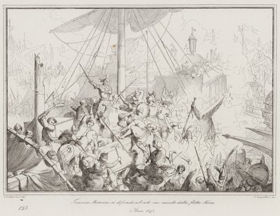 Tommaso Morosini Defends Himself with His Only Vessel Against the Turkish Fleet by Italian School