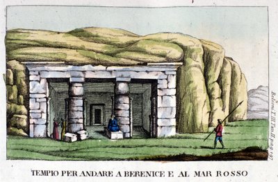 View of the temple lying on the way to Berenice today Benghazi and to the Red Sea. The author, Giovanni Battista Belzoni (1778-1823), is an Italian explorer and archeologist who has made important archeological discoveries in Egypt. Engraving by Italian School