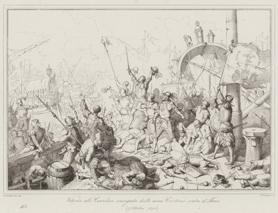 Victory at Curzolari achieved by Christian arms against the Turks by Italian School