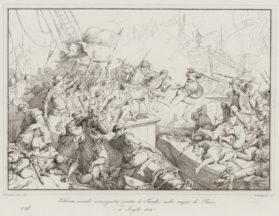 Naval victory against the Turks in the waters of Paros by Italian School