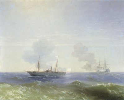 Fight of the Steamer Vesta with the Turkish Battleship Fehti-Bulend in the Black Sea on July 11, 1877 by Ivan Aivazovsky