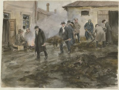 Bourgeoisie cleaning the stables from the series of watercolors Russian revolution, 1920 by Ivan Alexeyevich Vladimirov