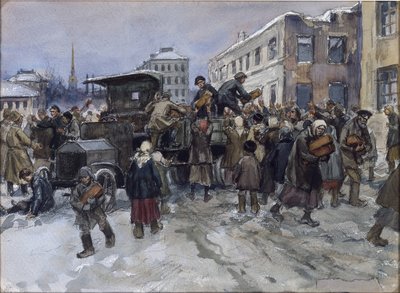 Hungry Workmen in Petrograd Robbing a Military Lorry of Bread by Ivan Alexeyevich Vladimirov