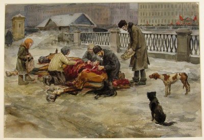 Petrograd in 1918 from the series of watercolors Russian revolution, 1918 by Ivan Alexeyevich Vladimirov