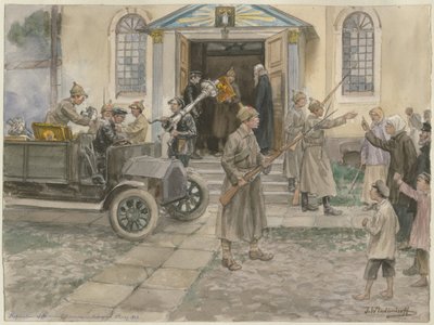 Requisition of the church treasures in Petrograd 5th May 1922 from the series of watercolors Russia by Ivan Alexeyevich Vladimirov