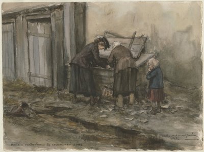 Two Women and a Child Searching Through Trash Bin from the Series of Watercolors Russian Revolution by Ivan Alexeyevich Vladimirov