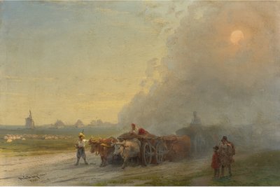 Ox-carts in the Ukrainian Steppe by Ivan Konstantinovich Aivazovsky