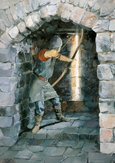 Medieval archer firing through an arrow slit at Beeston Castle, Cheshire by Ivan Lapper