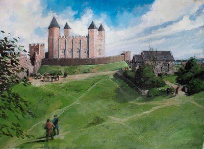 Reconstructed View of the Tower of London in c.1100 by Ivan Lapper