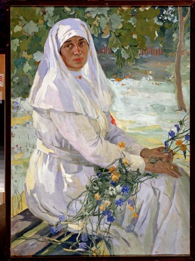 Red Cross Nurse Portrait by Ivan Silych Goriuschkin Sorokopudov