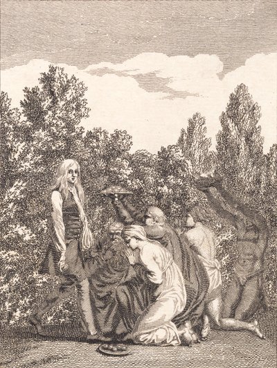 Niels Klim Honored by the Qvamites, Who Bring Him Gifts and Kneel Before Him by J.F. Clemens