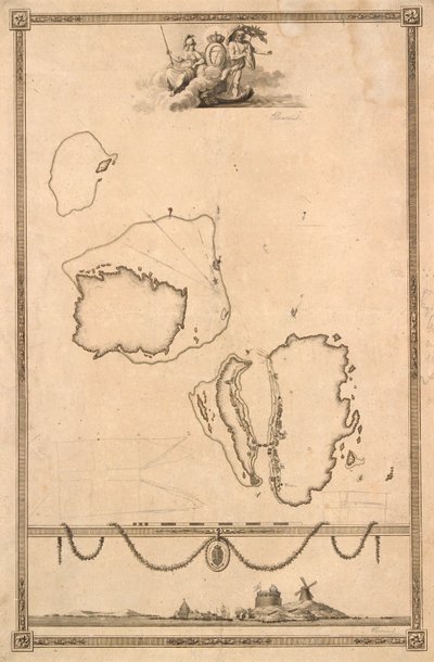 Title Vignette and Prospect for Map of Christiansø by J.F. Clemens