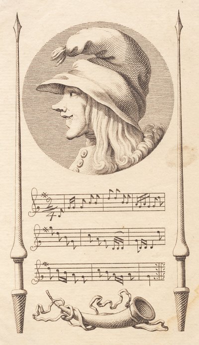 Vignette. Head of a Peasant Boy Between Two Lances by J.F. Clemens