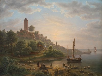 The Coast at Vordingborg with the Goose Tower in the Early Morning by J.P. Møller