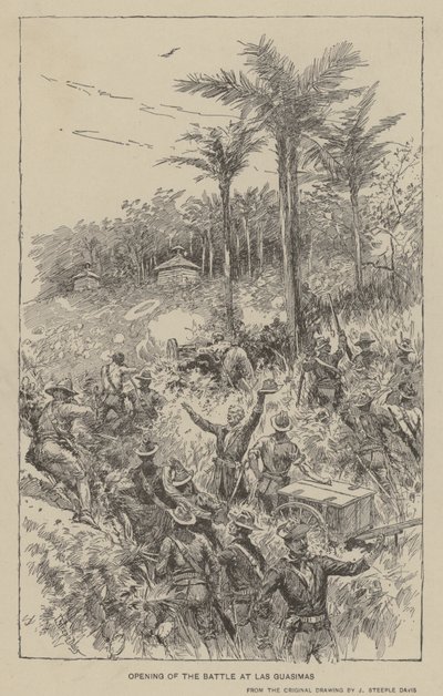 Opening of the Battle at Las Guasimas (litho) by J. (after) Steeple Davis