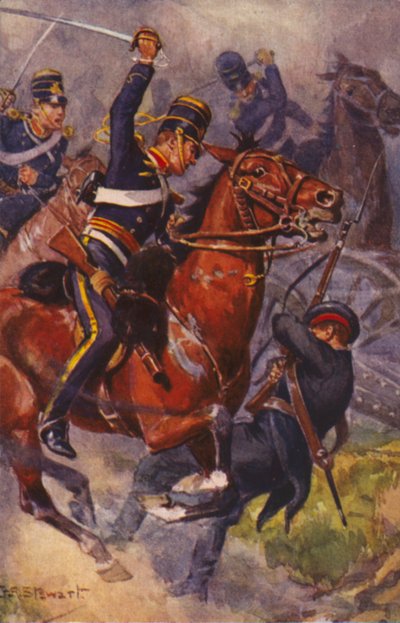 British soldiers of the 4th Hussars at the Battle of Balaclava, Crimean War by J. A. Stewart