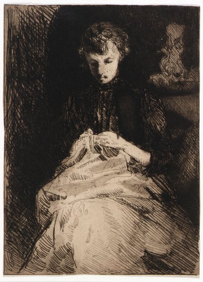 Woman Seated Sewing by J. Alden Weir