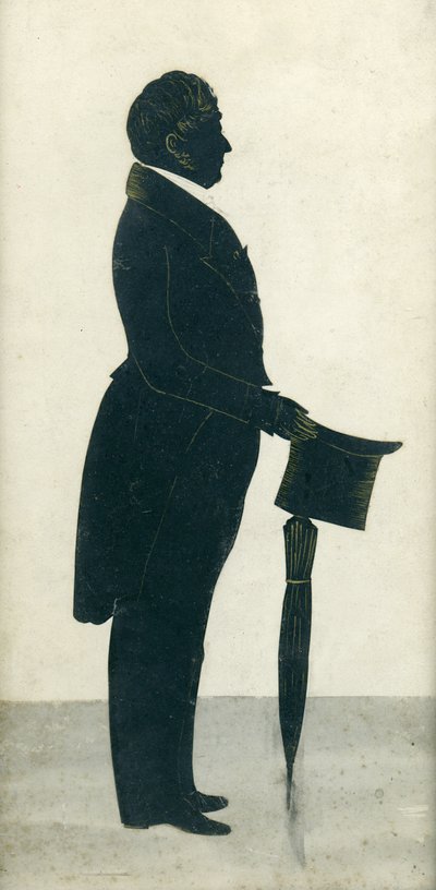 Silhouette of a Man with a Top Hat, Frock Coat and Umbrella by J. Gapp