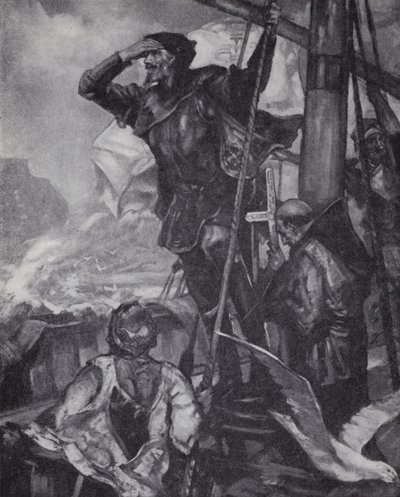 Portuguese explorer Vasco da Gama sighting the Cape of Good Hope on his voyage to India by J. H. Amschewitz