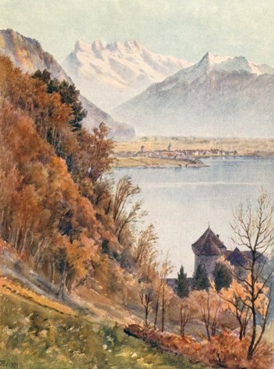 Chillon and Rhone Valley from Veytaux by J. Hardwicke Lewis