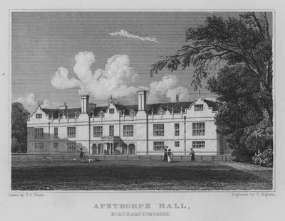 Apethorpe Hall, Northamptonshire (engraving) by John Preston Neale