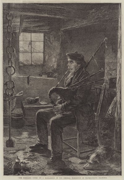 The Highland Piper (engraving) by J. Richardson