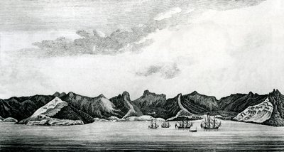 A view of Cumberland Bay at the island of Juan Fernandes, c.1745 (engraving) by J. S. Mason