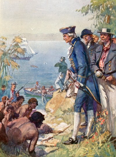 Captain Cook Ashore at Tahiti by J. Williamson