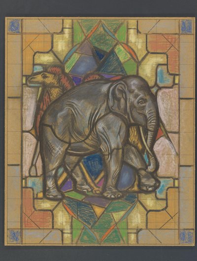 Design for a Stained Glass Window with an Elephant and Camel by Jaap Weyand
