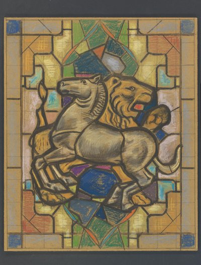 Design for a Stained Glass Window with a Horse and Lion by Jaap Weyand