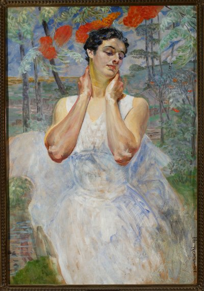 Portrait of a Woman Against a Rowan Background by Jacek Malczewski