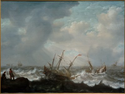 Three-Master and Other Ships in Stormy Sea by Jacob Adriaensz Bellevois