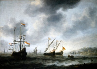 The Dutch Flagship De Roode Leeuw and Two English Vessels by Jacob Adriaensz. Bellevois