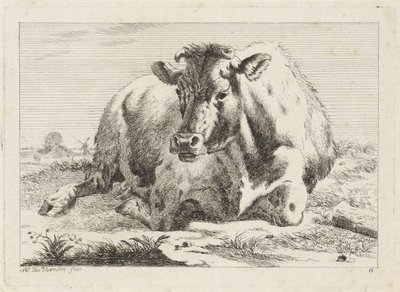 Lying Cow (Six Prints after Drawings by Various Masters) by Jacob Elias van Varelen