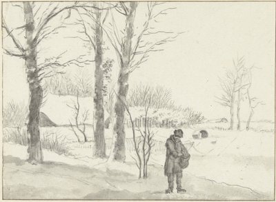 Snowy Landscape with Standing Man by Jacob Ernst Marcus