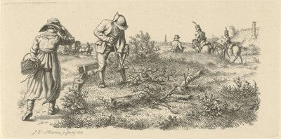 Man Digging, a Woman with a Basket and Soldiers on Horseback (series title: Study Prints) by Jacob Ernst Marcus