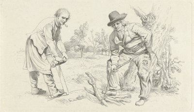 Study Sheet with a Wood Gatherer and a Man with a Saw (Study Prints series) by Jacob Ernst Marcus