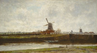 View of the Mill and Bridge on the Northwest Buitensingel in The Hague by Jacob Henricus or Hendricus Maris