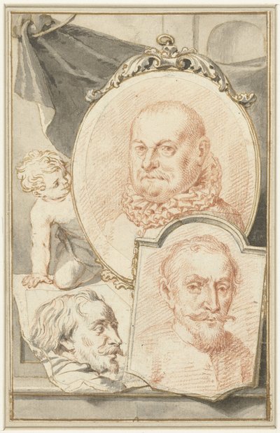 Portraits of Roelant Savery, Frans Snijders, and Theodoor Rombouts by Jacob Houbraken