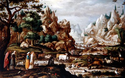 A Rocky Landscape with Noah and the Animals by Jacob II (circle of) Savery